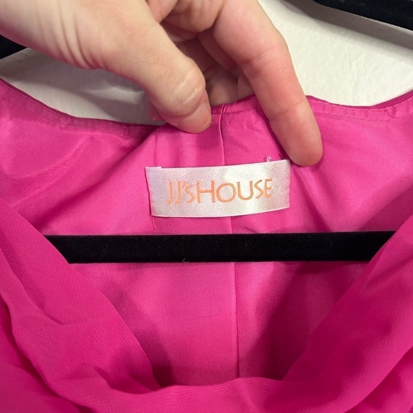 JJ’s House A-line Princess Cowl Neck Tea-Length Chiffon Dress in Fuchsia - Picture 5 of 6